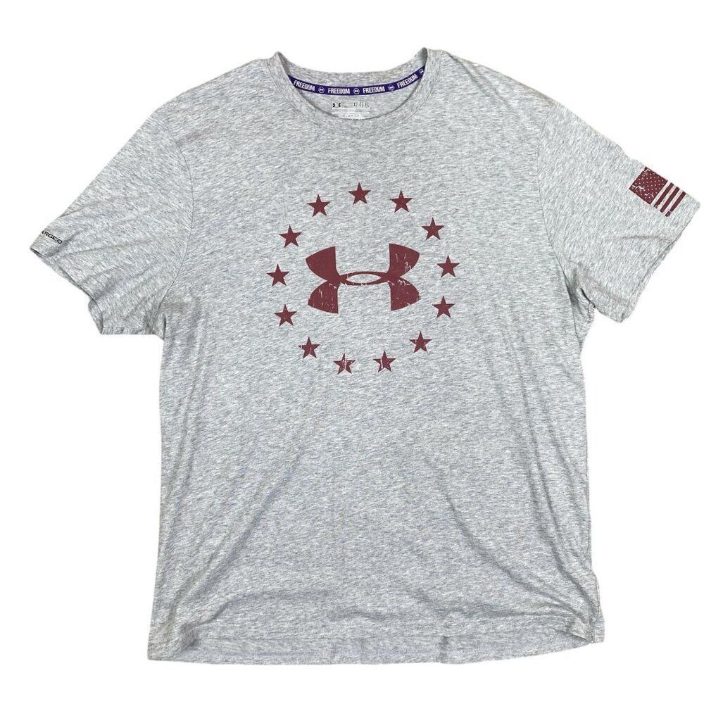 Under Armour Freedom Tee Size XL Gray Red